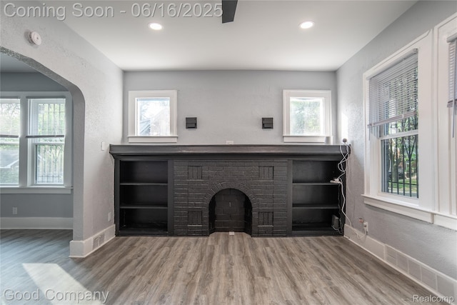 5217 Lakeview St, Detroit, MI 48213 - unfurnished living room with wood finished floors, plenty of natural light, recessed lighting, and a fireplace