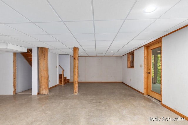 5820 Grace Hwy, Sunfield, MI 48890 - below grade area featuring stairway and a drop ceiling