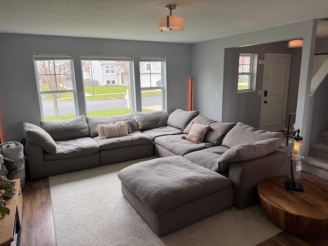 1131 Odell Farm Ln, Vicksburg, MI 49097 - living area with wood finished floors, plenty of natural light, and stairs