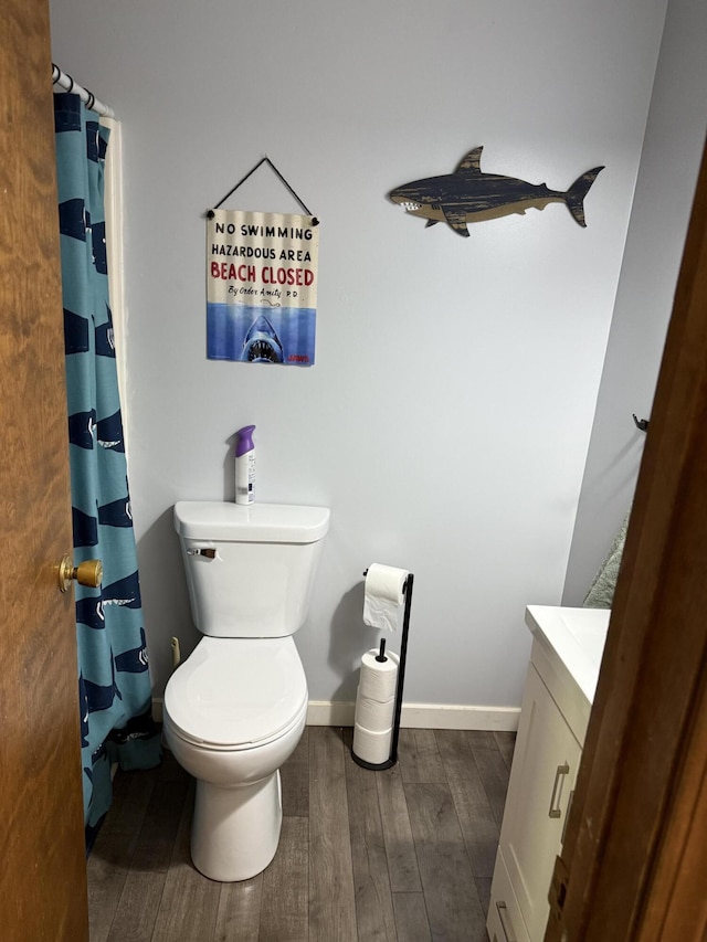 11199 Edgewood Rd, Bellevue, MI 49021 - full bathroom with vanity, wood finished floors, and curtained shower
