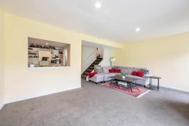 3395 Breckland Ct, Ann Arbor, MI 48108 - living room featuring stairway, carpet, and recessed lighting
