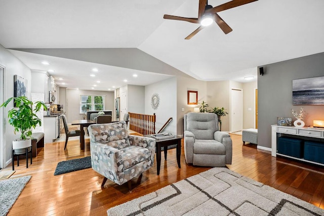 3999 Ravina Ter, Saint Joseph, MI 49085 - living area featuring light wood-type flooring, a ceiling fan, and lofted ceiling