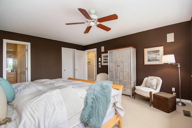 18418 Dunecrest Dr Unit 9, New Buffalo, MI 49117 - bedroom with light colored carpet and ceiling fan