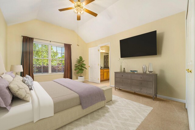 2032 Cameo Ct, Canton, MI 48187 - bedroom featuring lofted ceiling, light carpet, ensuite bath, and a ceiling fan