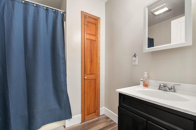 2813 Bond St, Niles, MI 49120 - bathroom with wood finished floors, vanity, and a shower with shower curtain