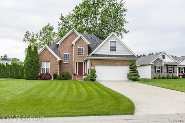 3167 Blackheath Ct, Port Huron, MI 48060 - traditional-style house with brick siding, concrete driveway, a front lawn, roof with shingles, and an attached garage