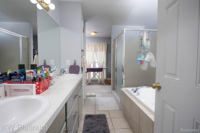 3167 Blackheath Ct, Port Huron, MI 48060 - bathroom featuring a shower stall, double vanity, tile patterned flooring, and a bath