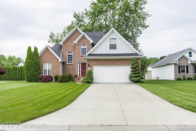 3167 Blackheath Ct, Port Huron, MI 48060 - traditional-style house with brick siding, a front yard, driveway, an attached garage, and roof with shingles