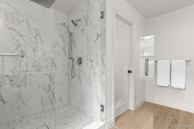 624 S Vermont Ave, Royal Oak, MI 48067 - full bath with a marble finish shower and wood tiled floors