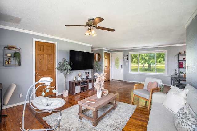 3463 Arthur Rd, Remus, MI 49340 - living room with a textured ceiling, ceiling fan, and wood finished floors