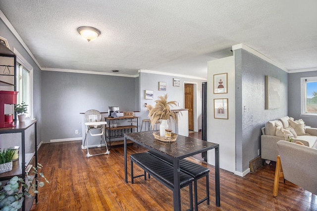 3463 Arthur Rd, Remus, MI 49340 - dining room with ornamental molding, wood finished floors, and a textured ceiling