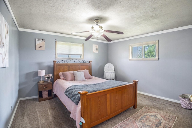 3463 Arthur Rd, Remus, MI 49340 - carpeted bedroom featuring crown molding, a textured ceiling, and a ceiling fan