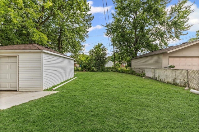 22406 Colony St, Saint Clair Shores, MI 48080 - view of green lawn with an outdoor structure and a garage