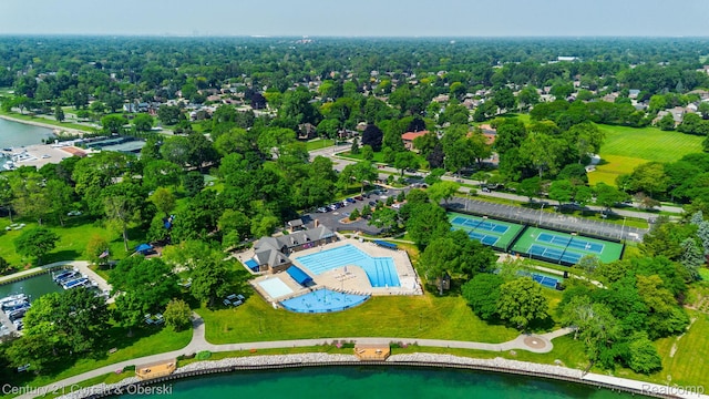 20740 Marter Rd, Grosse Pointe Woods, MI 48236 - bird's eye view of a pool and a nearby body of water