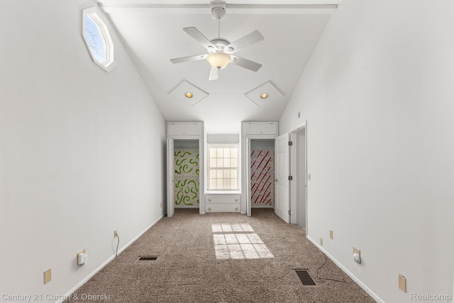 20740 Marter Rd, Grosse Pointe Woods, MI 48236 - unfurnished bedroom featuring carpet flooring, high vaulted ceiling, and ceiling fan