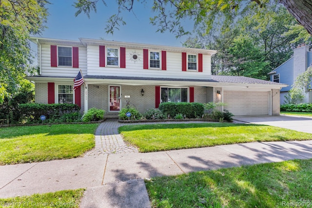 20740 Marter Rd, Grosse Pointe Woods, MI 48236 - traditional home featuring a garage, brick siding, driveway, and a front lawn