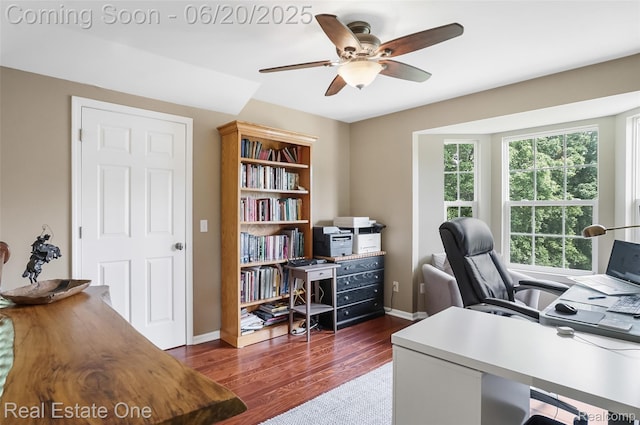 9806 Goldfinch Ct, Saline, MI 48176 - home office with a ceiling fan and wood finished floors