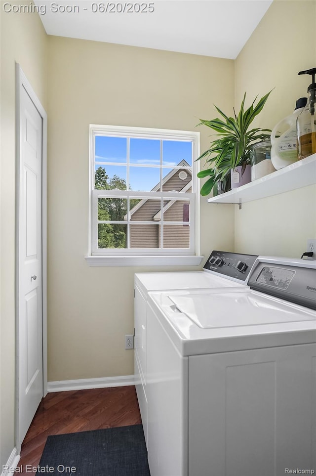 9806 Goldfinch Ct, Saline, MI 48176 - laundry room featuring independent washer and dryer and dark wood-style flooring