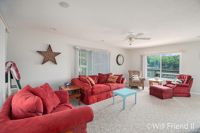 10296 S Lakeside Ridge Rd, Baldwin, MI 49304 - carpeted living room with ceiling fan