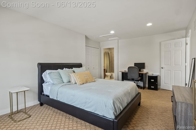 4376 Bennett Park Cir, Troy, MI 48085 - bedroom featuring attic access, light colored carpet, recessed lighting, and ensuite bathroom