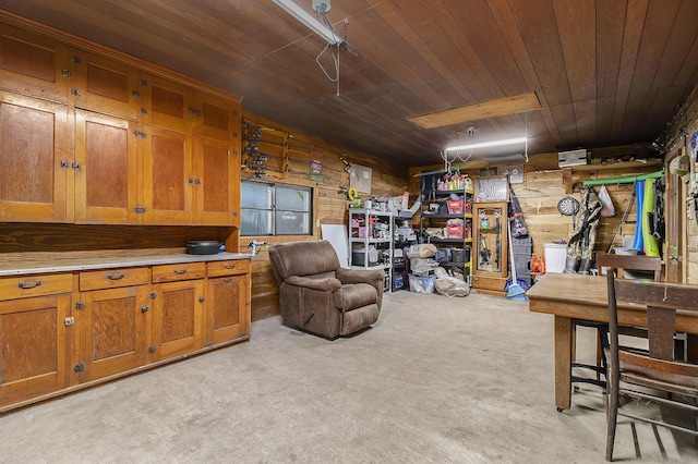 8114 E 72nd St # 2, Newaygo, MI 49337 - below grade area with wooden ceiling, light carpet, and wooden walls