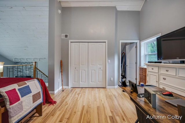 5980 Division St, Newaygo, MI 49337 - bedroom with a high ceiling, light wood-style floors, and a closet
