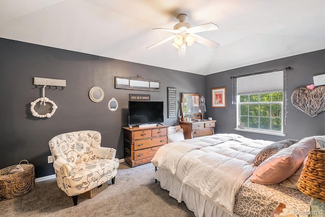 4022 Stonebridge, Holly, MI 48442 - bedroom with vaulted ceiling, carpet floors, and a ceiling fan