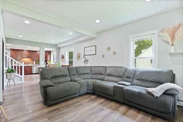 1105 W Genesee St, Frankenmuth, MI 48734 - living area featuring light wood finished floors, recessed lighting, and stairway