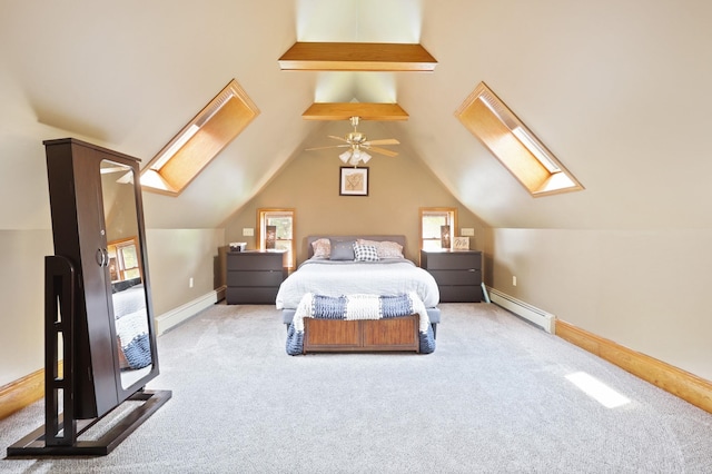 1105 W Genesee St, Frankenmuth, MI 48734 - carpeted bedroom featuring a baseboard heating unit, a skylight, and lofted ceiling