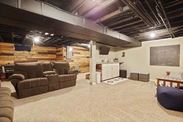 1105 W Genesee St, Frankenmuth, MI 48734 - finished basement with carpet, wood walls, and electric panel