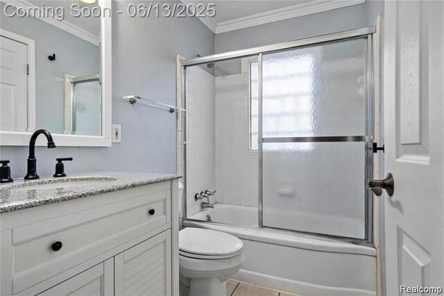 4033 Oakshire Ave, Berkley, MI 48072 - bathroom featuring vanity, crown molding, combined bath / shower with glass door, and tile patterned flooring