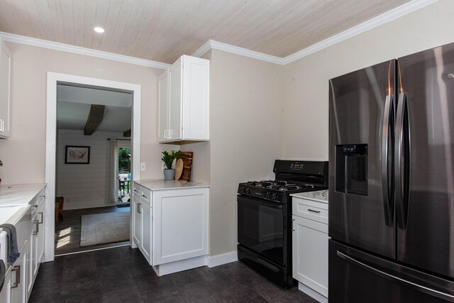 1303 Homecrest Ave, Kalamazoo, MI 49001 - kitchen featuring stainless steel refrigerator with ice dispenser, gas stove, white cabinetry, wooden ceiling, and recessed lighting