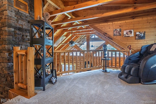 2757 S Hacker Rd, Brighton, MI 48114 - unfurnished room with carpet flooring, healthy amount of natural light, wooden ceiling, and a ceiling fan