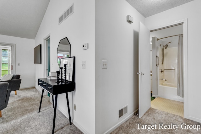 271 Rolling Greene Dr NW, Grand Rapids, MI 49534 - corridor featuring carpet flooring, a textured ceiling, and lofted ceiling