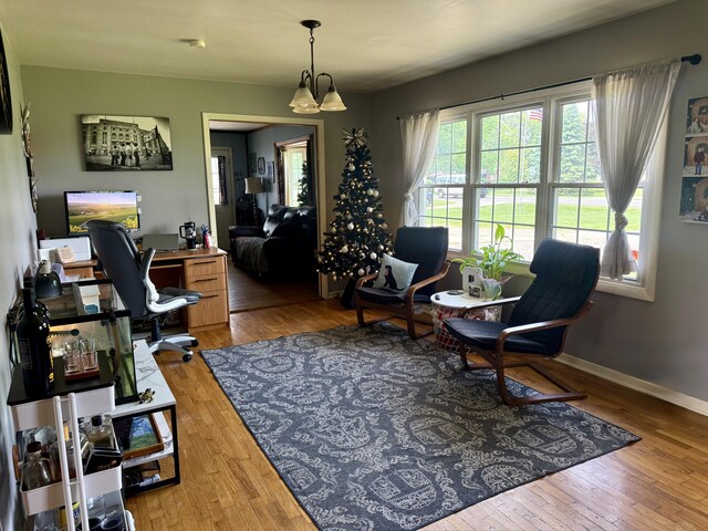 15030 N A Dr N, Marshall, MI 49068 - home office with wood-type flooring and a chandelier