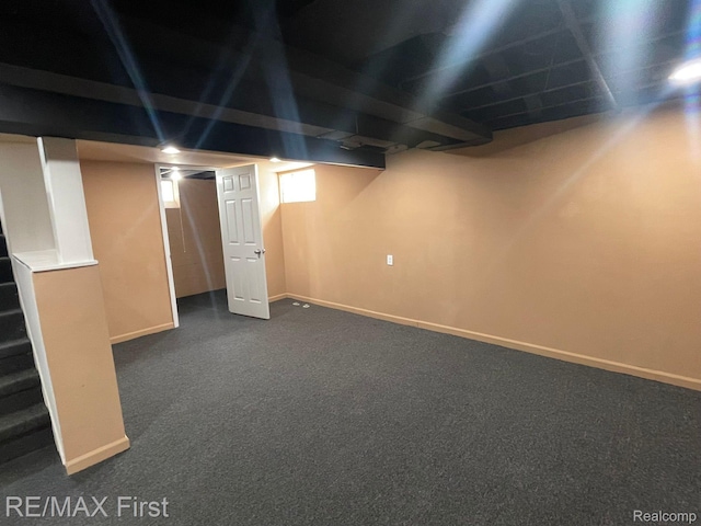 21128 Kenmore Ave, Harper Woods, MI 48225 - basement featuring stairway and dark colored carpet