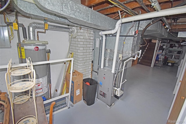 4466 Eastwood Dr, Swartz Creek, MI 48473 - unfinished basement featuring water heater, heating unit, and concrete block wall