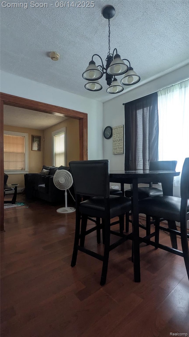 100 Oliver St, Pontiac, MI 48342 - dining space with a textured ceiling, a chandelier, and dark wood-style flooring