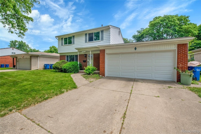27416 Audrey Ave, Macomb, MI 48092 - traditional-style house with brick siding, a front lawn, driveway, and a garage