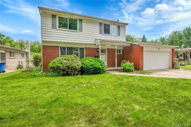 27416 Audrey Ave, Macomb, MI 48092 - view of front of property featuring a garage, concrete driveway, a front yard, and brick siding