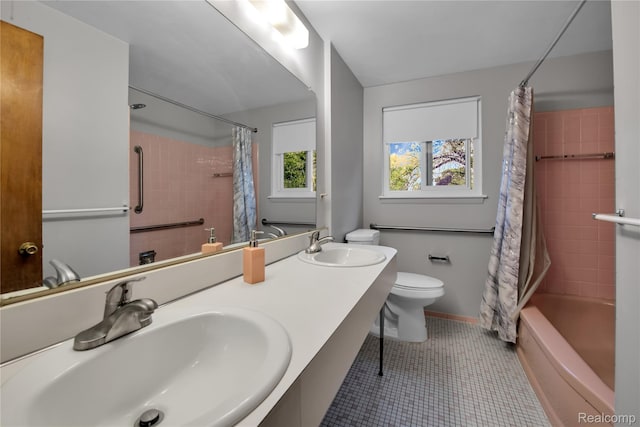 27416 Audrey Ave, Macomb, MI 48092 - bathroom featuring tile patterned floors, shower / bath combo with shower curtain, and double vanity