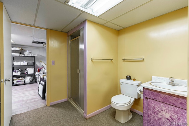 5156 Chestershire Ct, West Bloomfield, MI 48322 - bathroom featuring vanity, a shower stall, and a drop ceiling