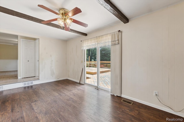1337 Heathercrest Dr, Flint, MI 48532 - empty room featuring hardwood / wood-style flooring, beam ceiling, and a ceiling fan
