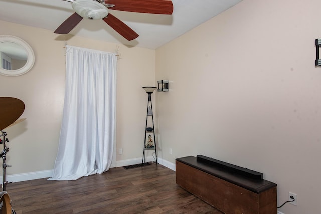 185 Race St, Constantine, MI 49042 - exercise area featuring dark wood-style floors and a ceiling fan