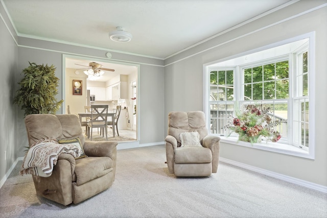 429 Zehnder Dr, Frankenmuth, MI 48734 - sitting room featuring crown molding, carpet floors, plenty of natural light, and ceiling fan
