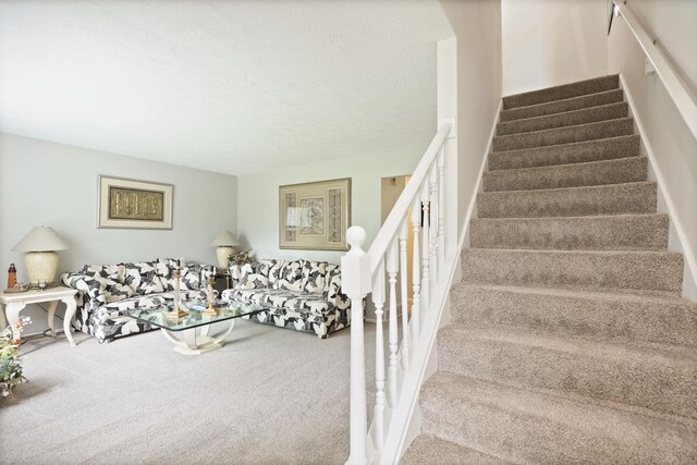 429 Zehnder Dr, Frankenmuth, MI 48734 - stairs featuring carpet and a textured ceiling