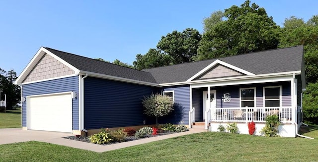 103 Cottonwood Ct, Litchfield, MI 49252 - single story home featuring covered porch, an attached garage, a front lawn, and driveway