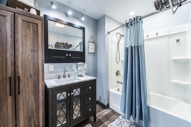 3360 Broad St, Dexter, MI 48130 - full bathroom with shower / tub combo with curtain, vanity, and wood finished floors