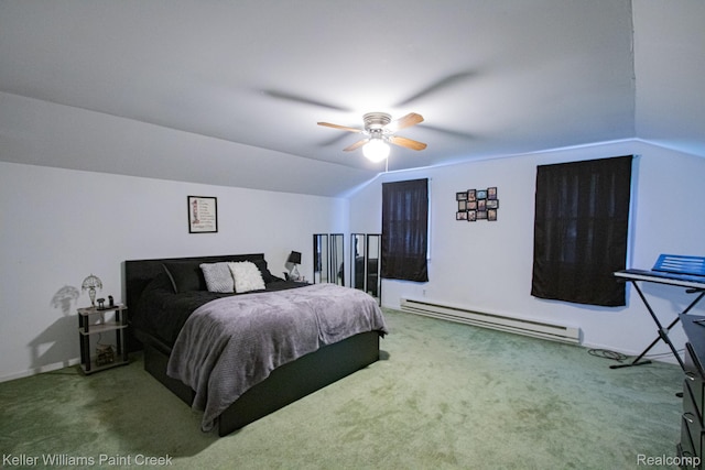 235 E Saint Clair St, Almont, MI 48003 - bedroom with a baseboard radiator, carpet, vaulted ceiling, and ceiling fan