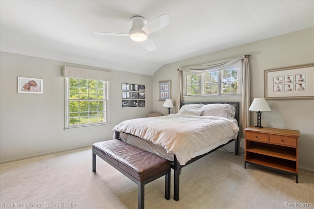 1831 Hampden Rd, Flint, MI 48503 - bedroom featuring multiple windows, lofted ceiling, light colored carpet, and ceiling fan